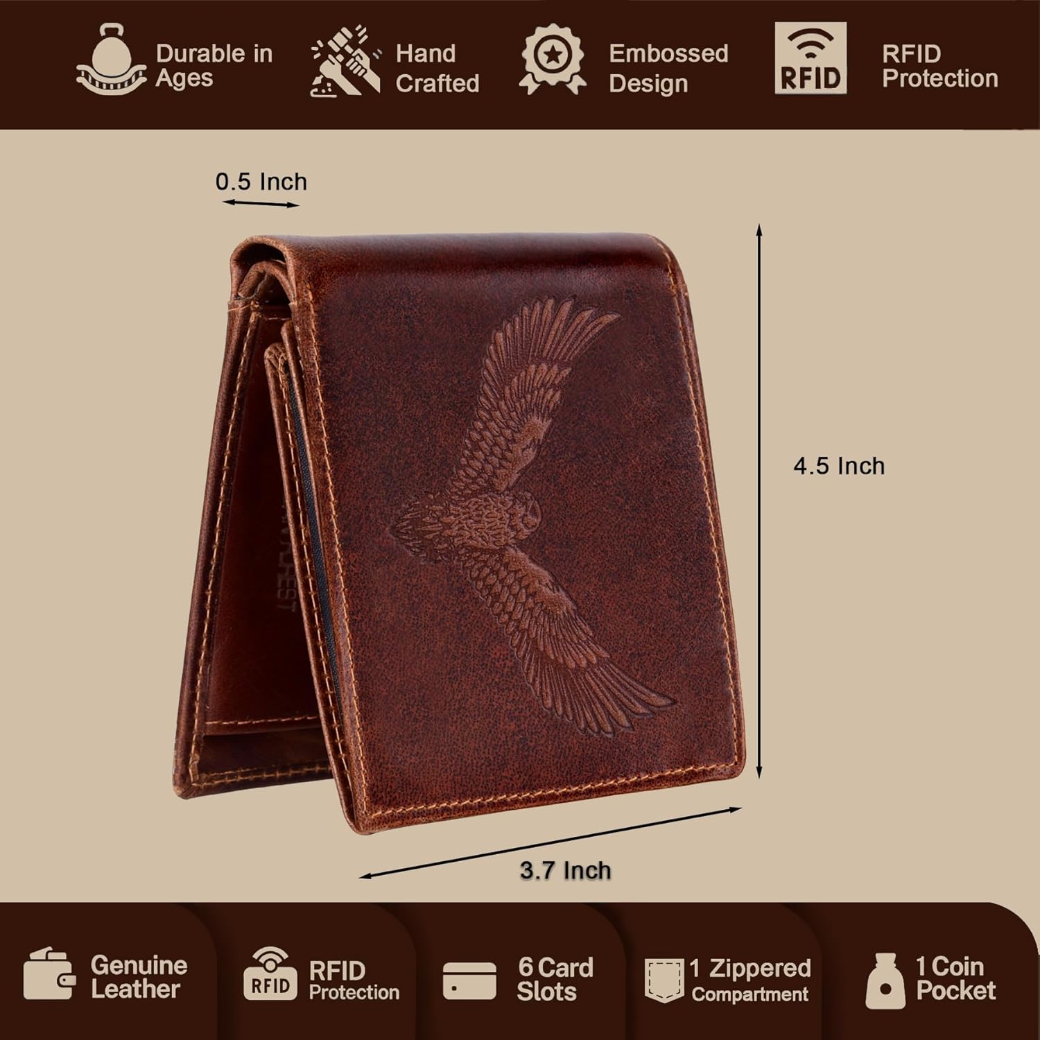 URBAN FOREST Zeus Caramel Brown Leather Wallet for Men 5 URBAN FOREST Zeus Caramel Brown Leather Wallet for Men - Image 5