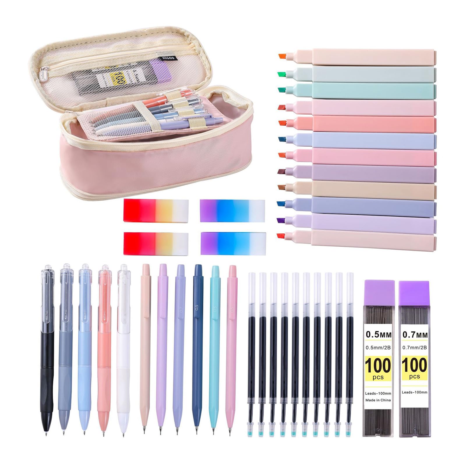 Ensemble cadeau fournitures scolaires papeterie trousse surligneurs stylo gel bureau pour étudiants et artistes cadeau avec trousse à crayons stylo gel pour étudiants