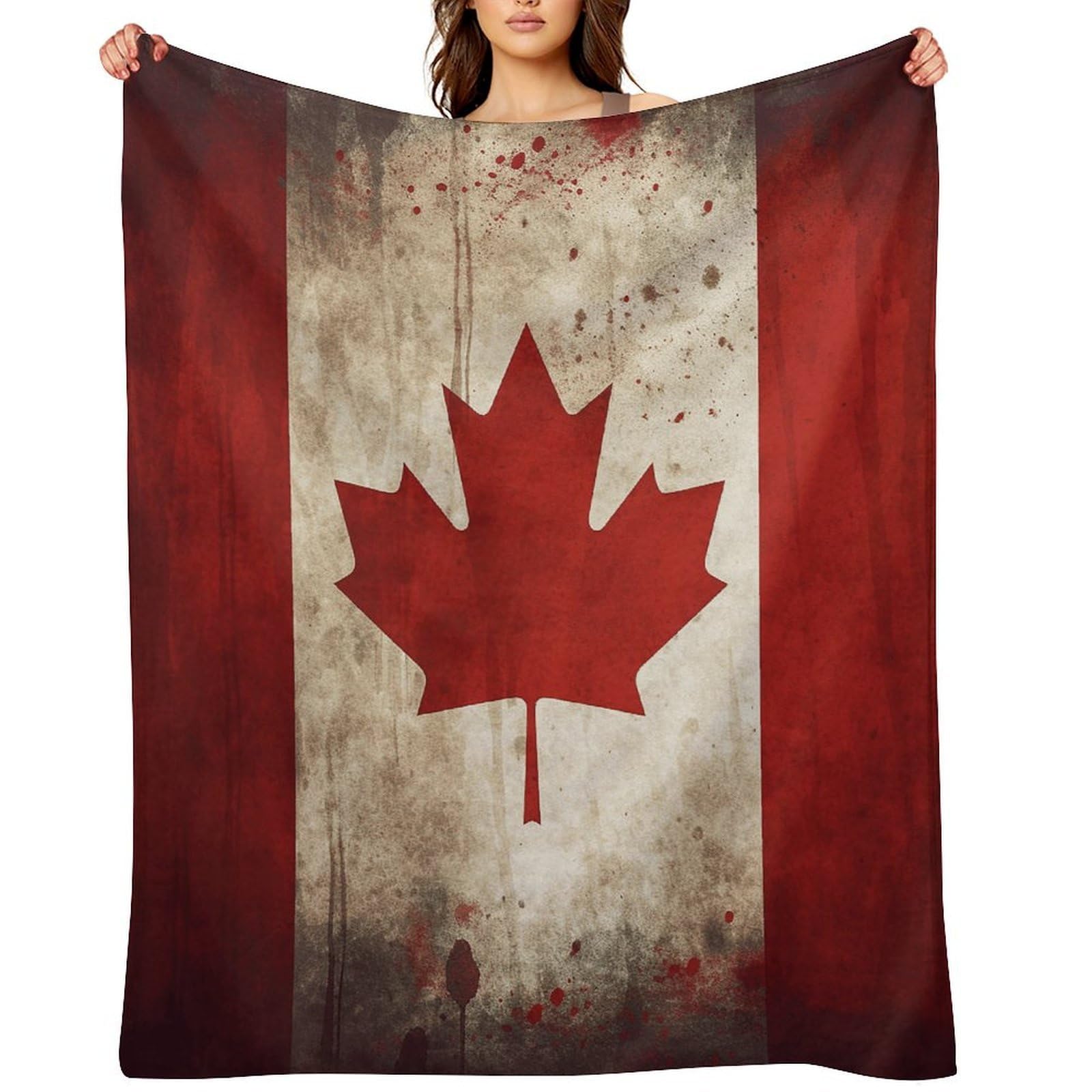 Retro Canada Flag Throw Blanket for Couch and Bed Super Soft Warm Lightweight Throw Blankets Cozy Fuzzy Flannel Blanket Personalized Decorative Blankets for Sofa Decor 40"x50"