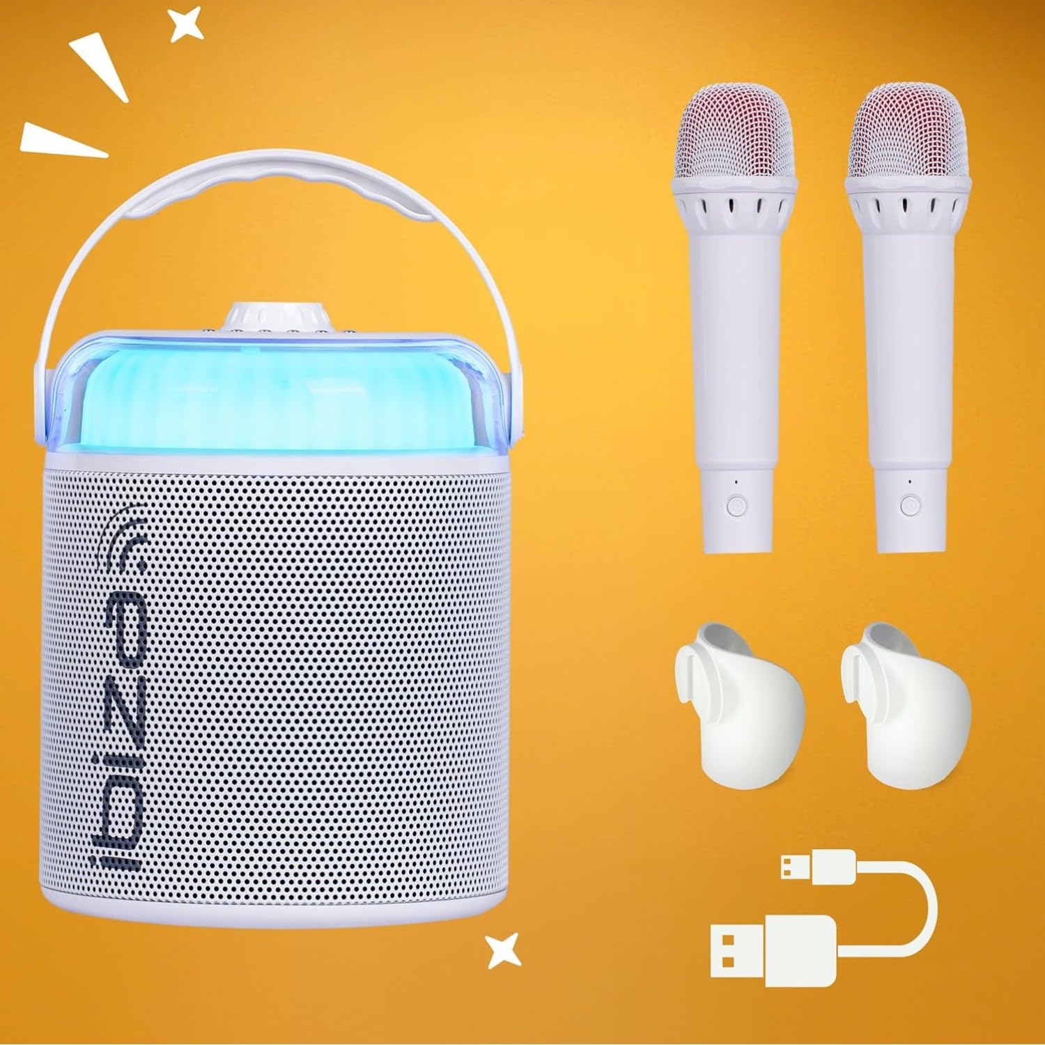 Ibiza Sound - Pack Karaoké Enceinte Portable Bluetooth sans Fil KARAHOME-WH 120W USB SD 2 micros - Boule Disco LEDs RGB Astro-BALL8 Enfant