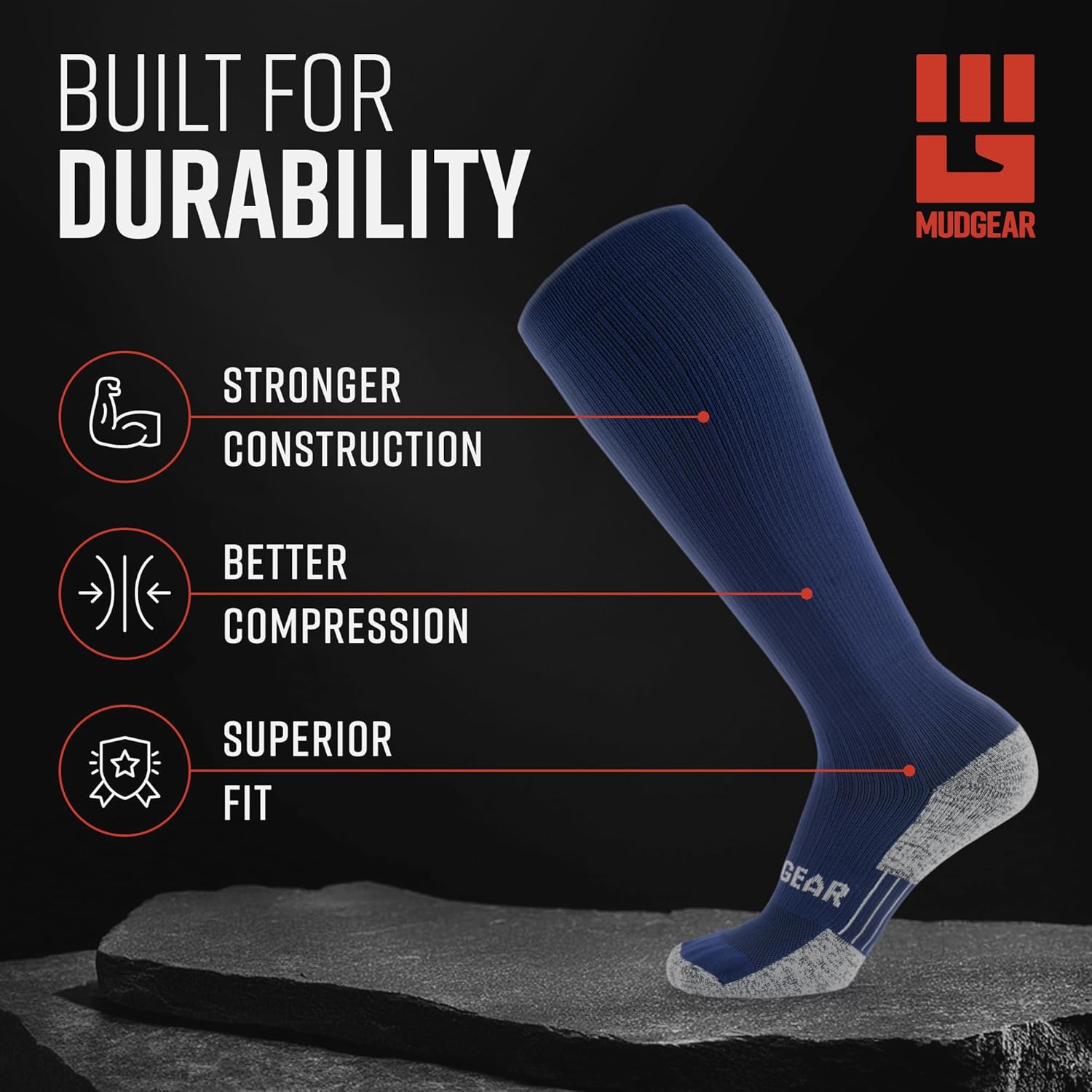 Graduated Compression Socks, Durable, Sweat-Resistant OCR Performance Socks with Cushioned Footbed, Made in USA