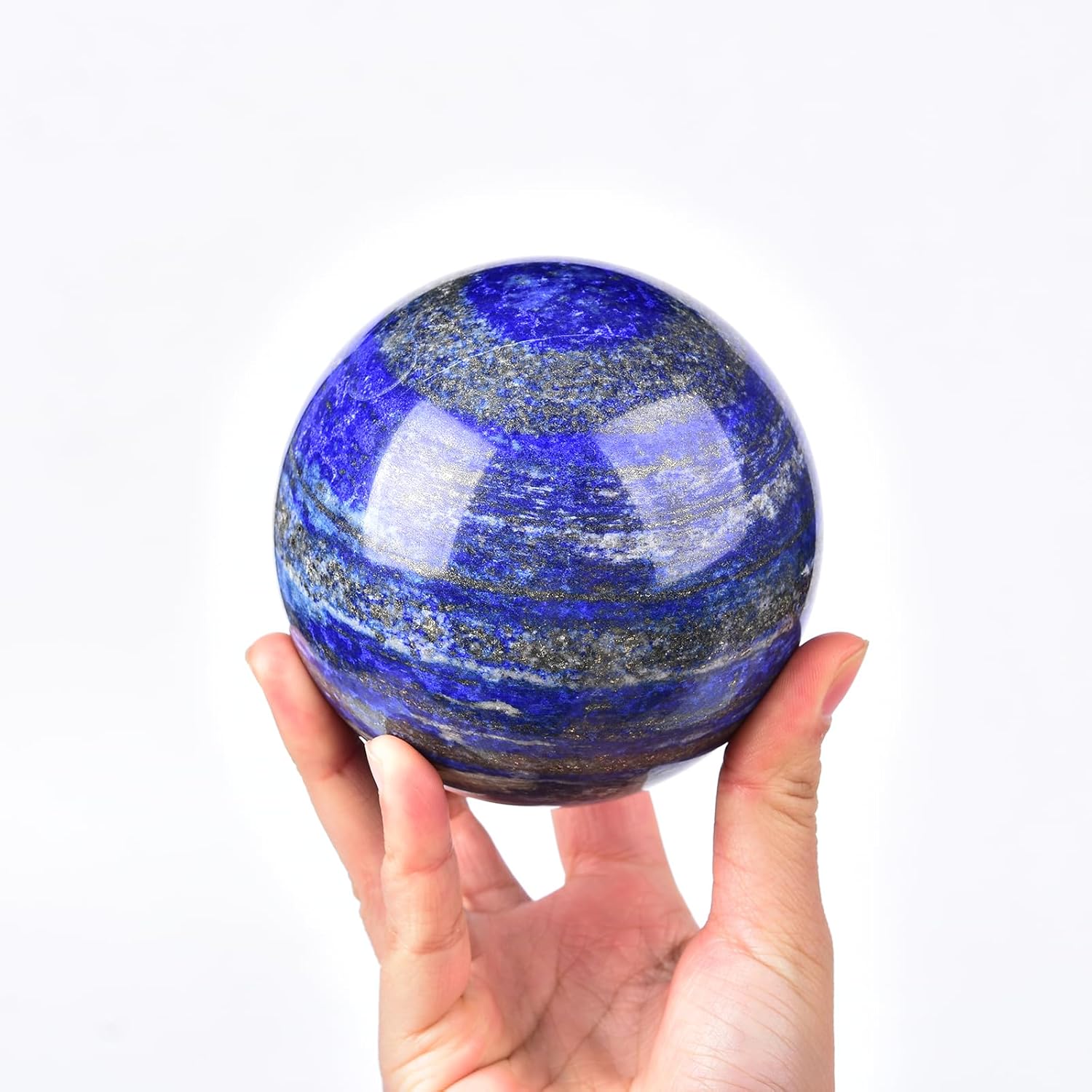 JIC Gem Extra Large Lapis Lazuli Quartz Crystal Sphere,Decorative Crystal Ball Blues Gemstone Sphere for Meditation,Office Table Decorations 100-110mm