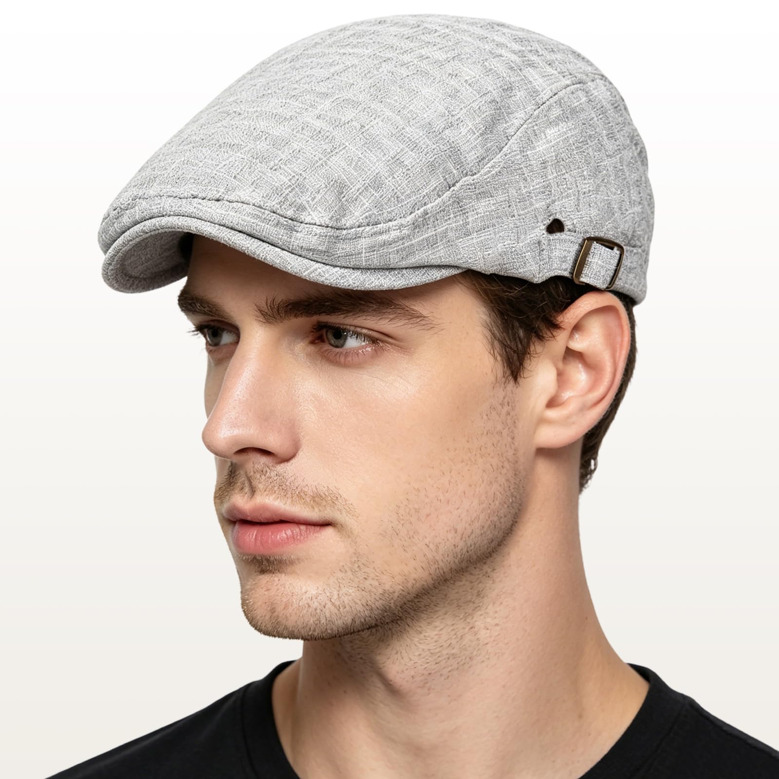 Schiebermütze Herren Sommer Leinen, Flatcap Herren Atmungsaktiv und Leicht, schlägermütze mit Sonnenschutz, Barett Cap für Freizeit, Reisen, Autofahren und Alltag, Hellgrau