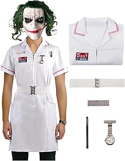 Joker Nurse Costume, Heath Ledger Joker Costume, White Nurse Dress Cosplay Uniform with Pocket Watch for Halloween - Buy now