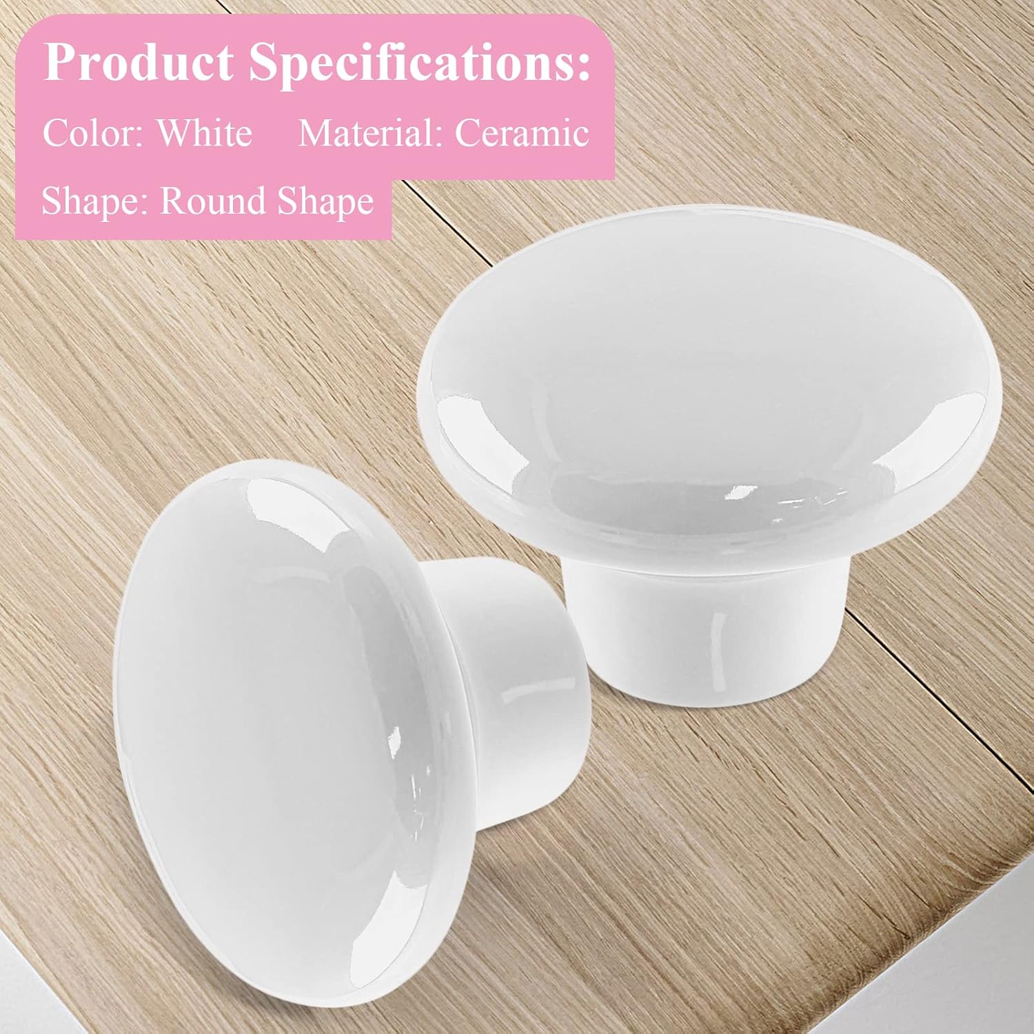 15pcs Ceramic Cabinet Knobs White Round Shaped Drawer Pulls, Cute Kitchen Handles, Small Vanity Hardware for Dresser, Closet, Cupboard - Kids Girls Boys Bedroom