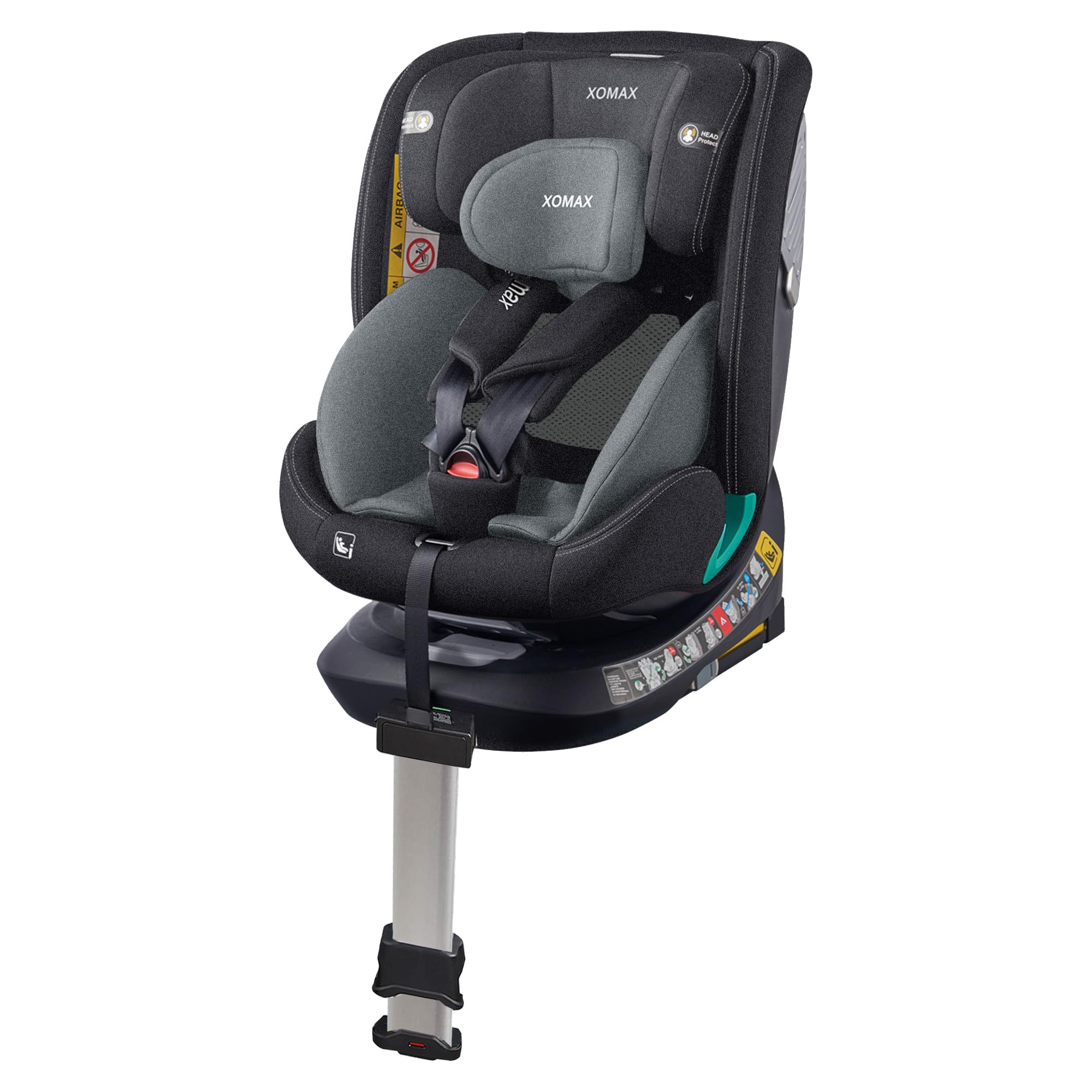 XOMAX G409 Kindersitz drehbar 360°, Standfuß, ISOFIX I mitwachsend I 0-36 kg, 0-12 Jahre, Gruppe 0+/1/2/3, 5-Punkt-Gurt, 3-Punkt-Gurt I Bezug waschbar I ECE R129 (Grau)