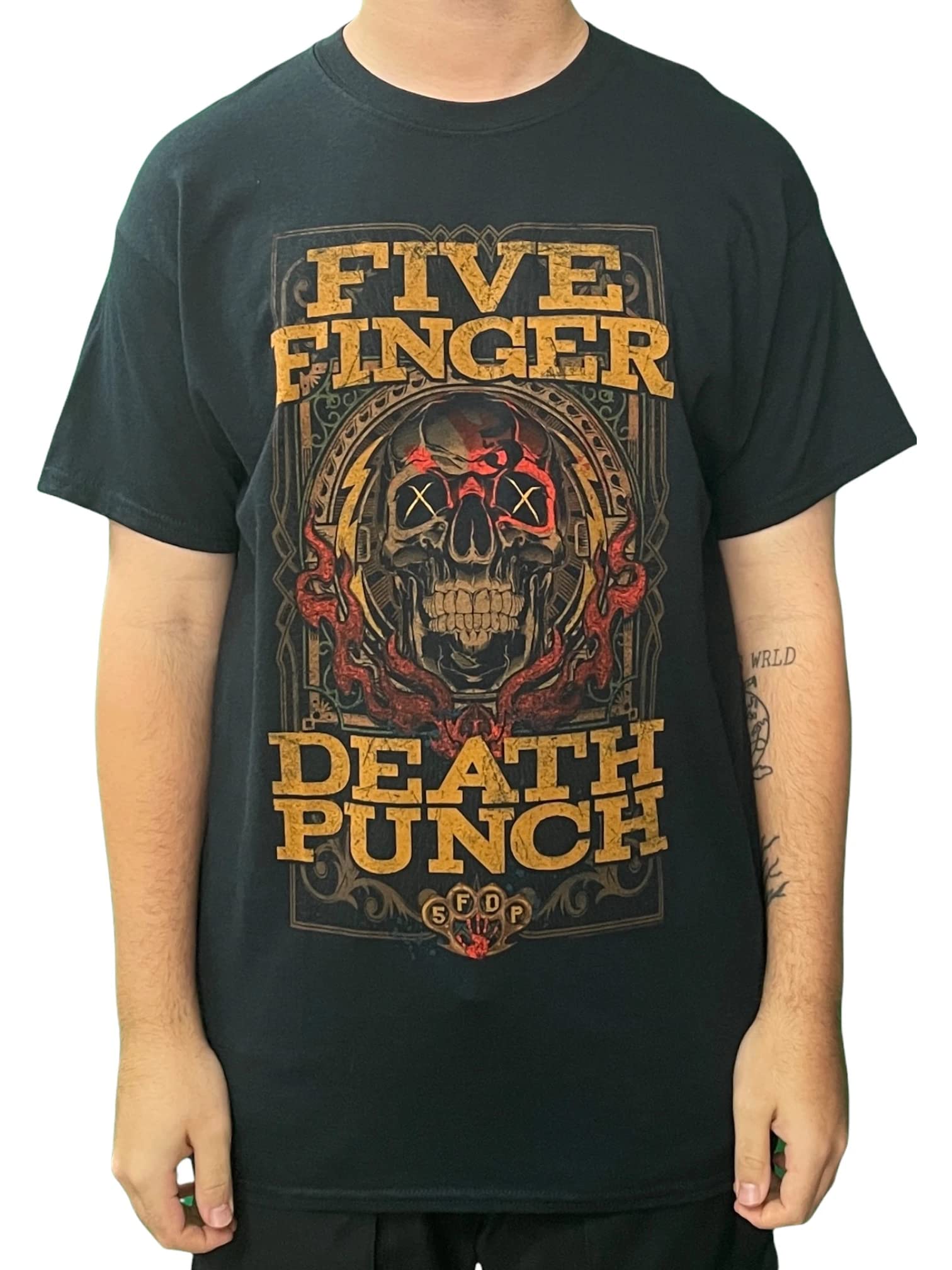 Five Finger Death Punch Men's Wanted Regular Fit Crew Neck Short Sleeve T - Shirt, Black (Black Black), Large (Manufacturer Size:Large)