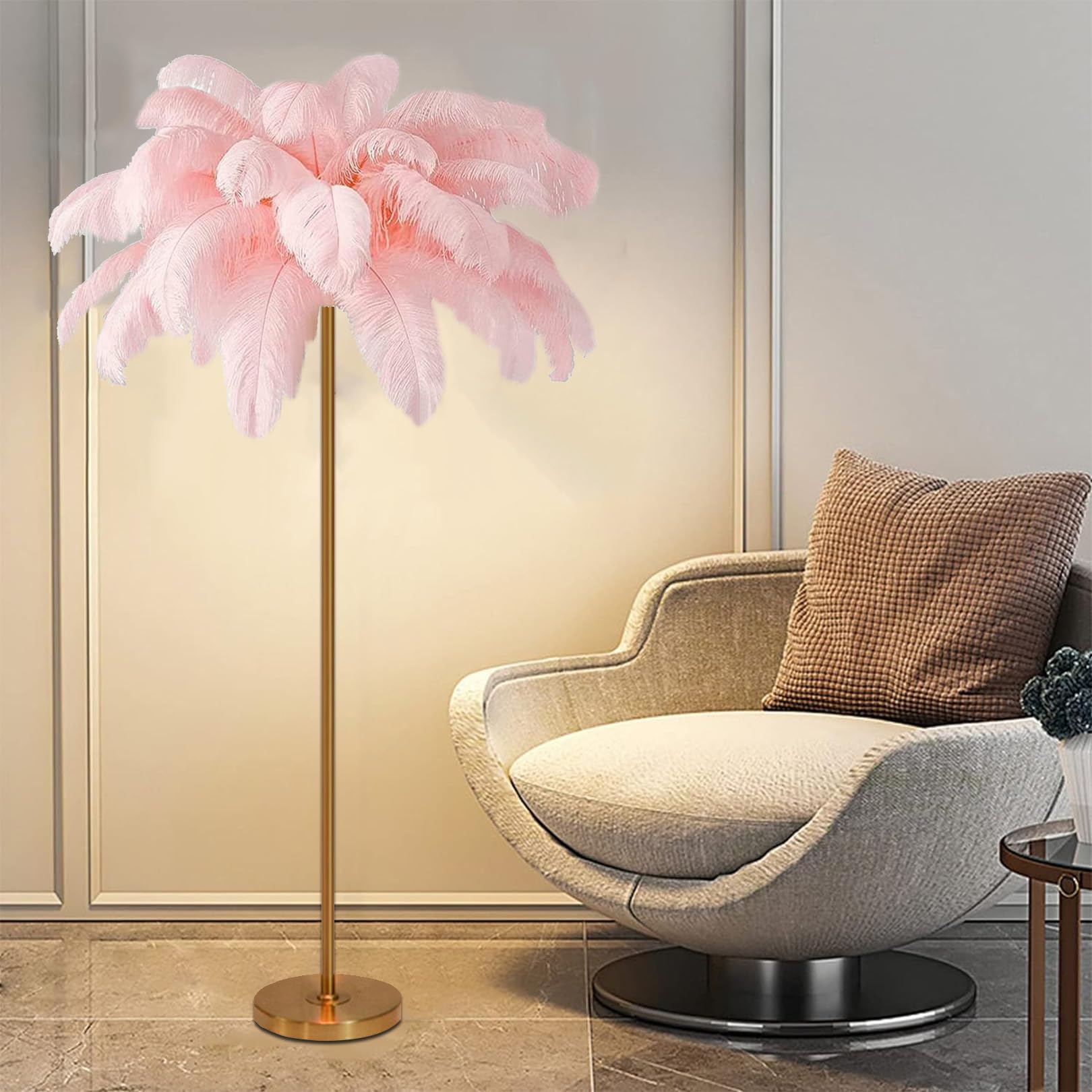 CCXXYGWJ d Lampada da con Piume di Struzzo - Lampada da Alta con Lampada con Piume Ele per Camera da Letto, Soggiorno e Arredamento per Ufficio - Soluzione di Illuminazione Domestica