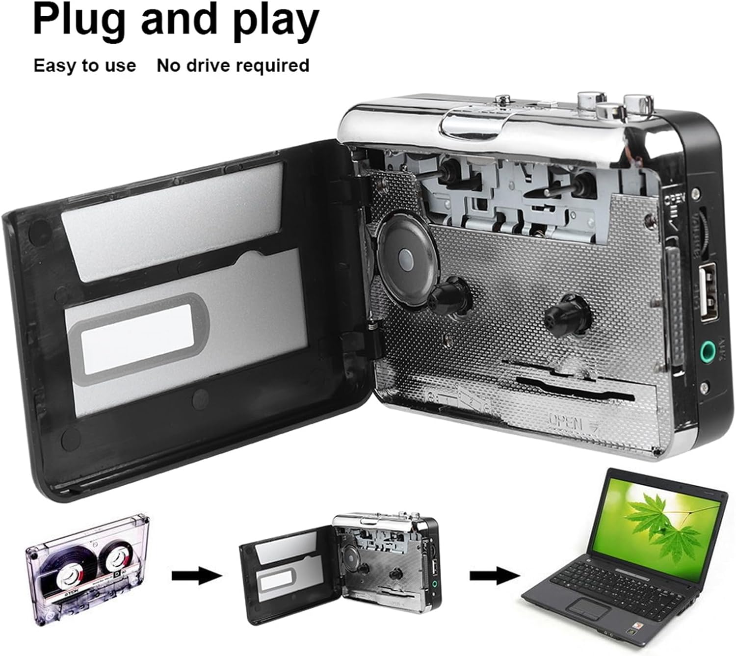 USB Cassette Portable Cassette Tape to MP3 Converter USB Flash Drive Audio Music Player