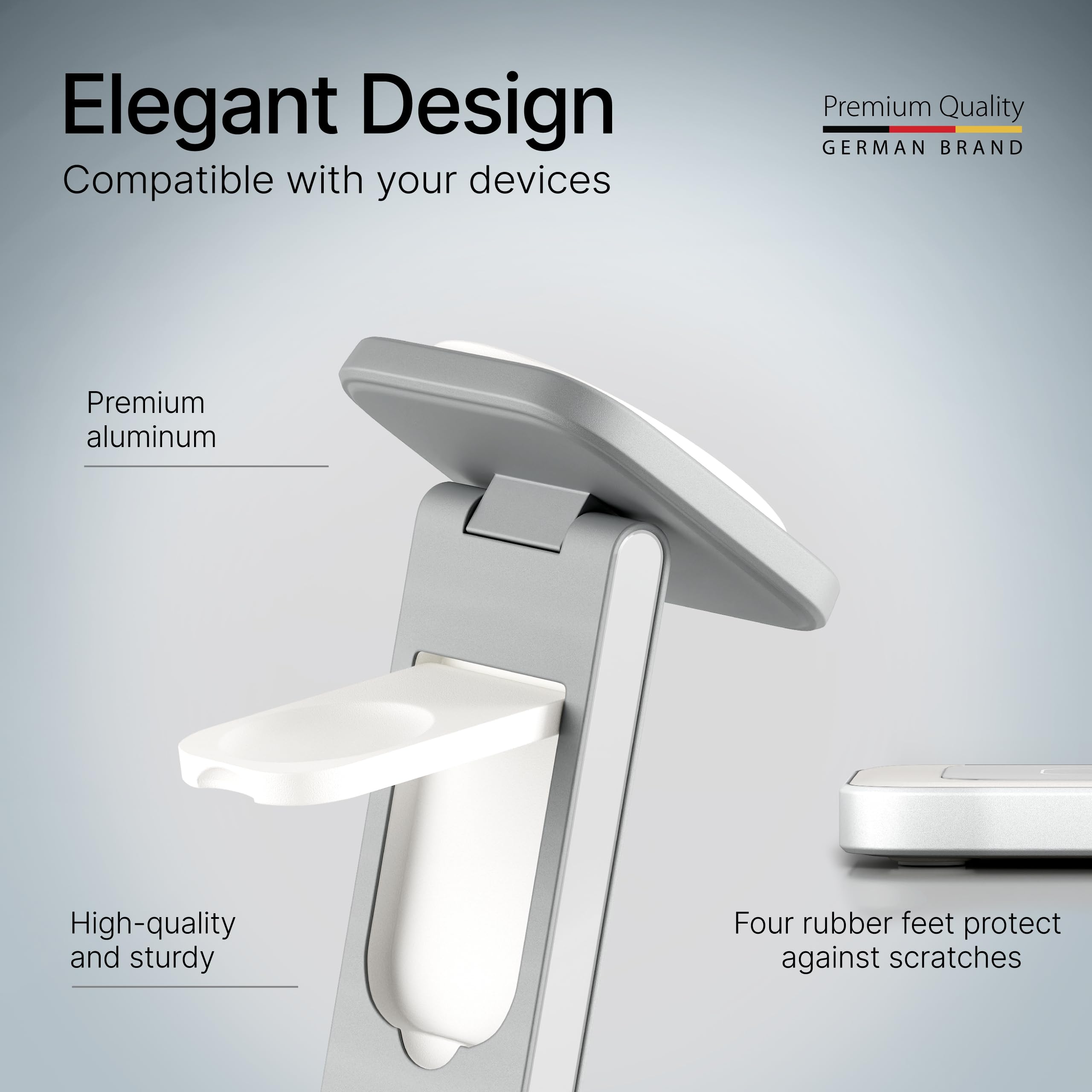 TEGLER Stazione di ricarica wireless 3 in 1 pieghevole in alluminio per smartphone, smartwatch e auricolari, con adattatore da 20W incluso