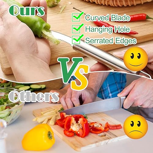 Miniatura 4 de XANGNIER Removedor de semillas de pimienta 5 herramientas de jalapeño con rebanada dentada y mango de acero inoxidable utensilios de cocina y