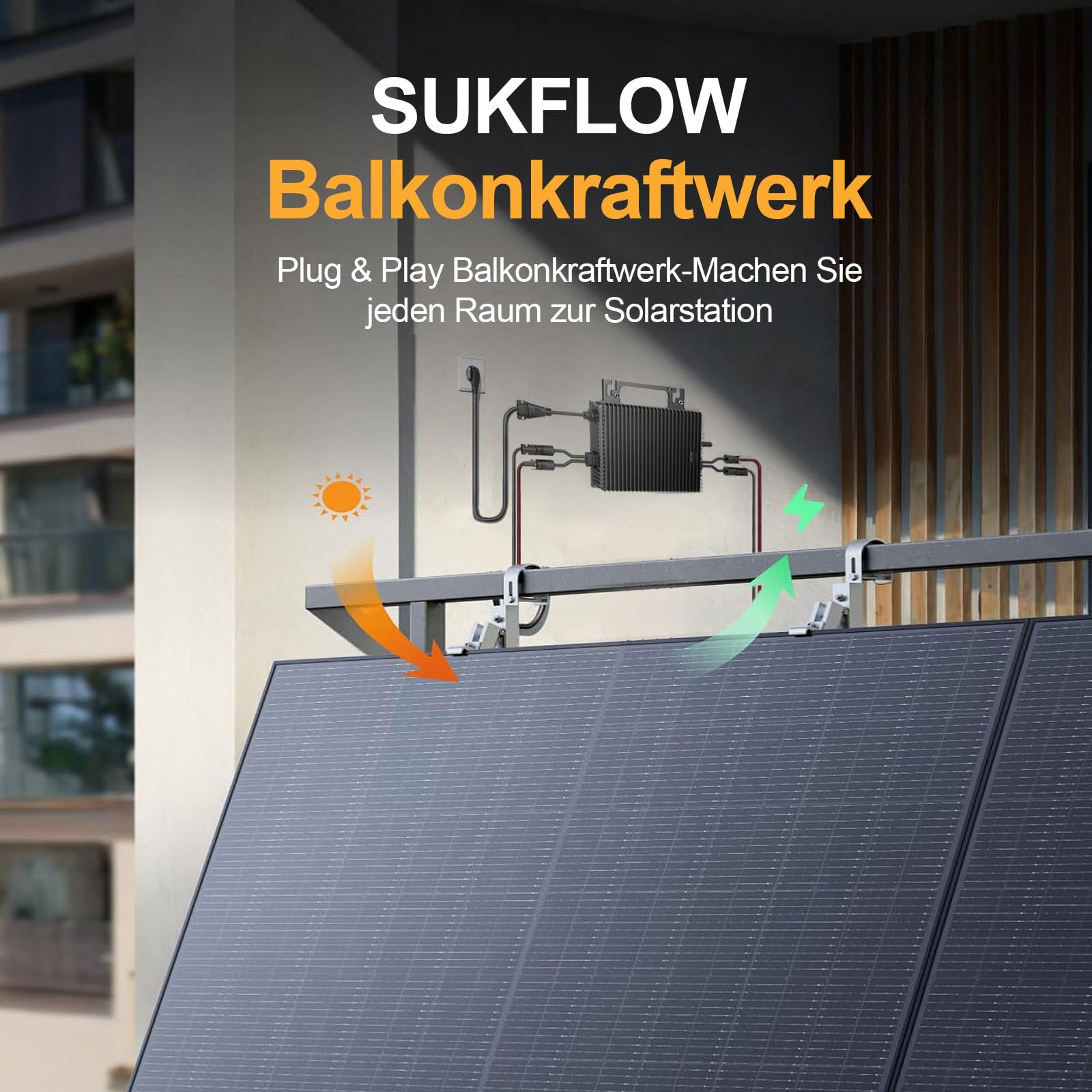 Mikro Wechselrichter 1000W mit 2 MPPT, Balkonkraftwerk，IP67，WLAN | Plug & Play mit 5 m AC-Kabel, bis zu 96 % Wirkungsgrad und App-Steuerung