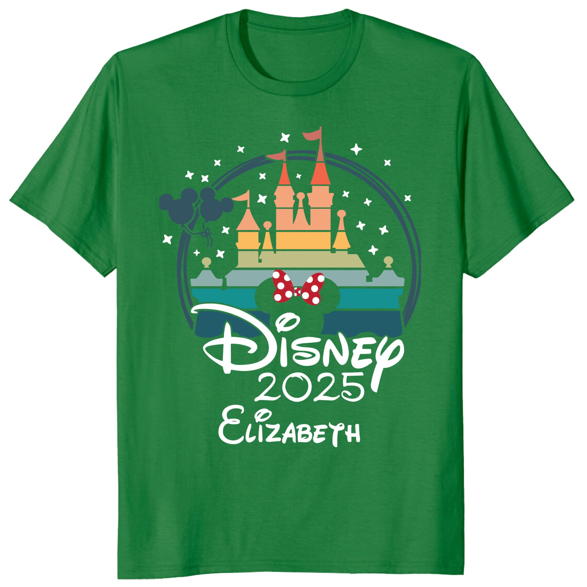 Custom Magic Kingdom Castle 2025 T-Shirt, Personalized Mickey Minnie Shirt Family Matching Trip T Shirt, Rainbow Mouse Tshirt Toddler Kelly Green 3T