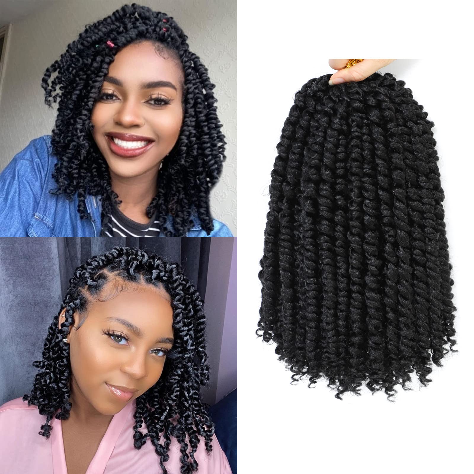 Short PassionTwist Hair 8 Inch Pre-twisted Passion Twists Crochet Hair Pre-looped Curly Crochet Hair for Black Women (7Packs,1B)