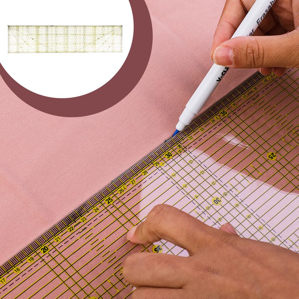Set di 5 righelli per patchwork in scala trasparente, guida per tessuto, sartoria, cucito, modellino per vestiti, disegno, ufficio, strumento di misurazione, 15 x 60 cm, orizzontale