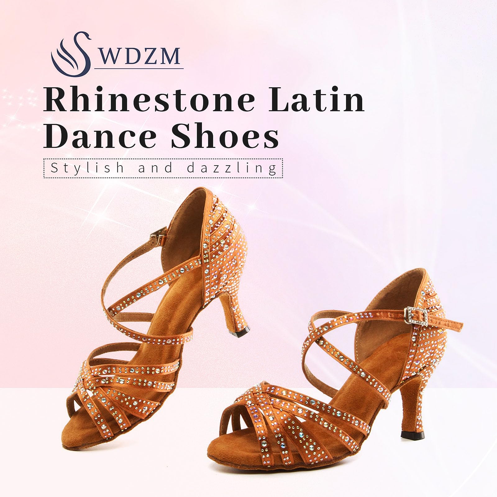SWDZM Scarpe da Ballo Latino Americano con Strass Salsa e Bachata Donna