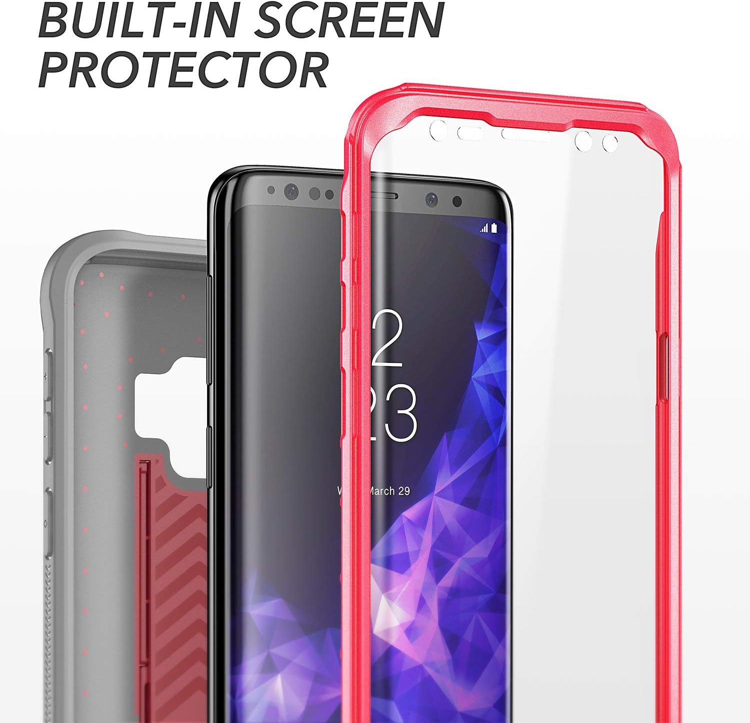 YOUMAKER Designed for Galaxy S9 Case (NOT Plus), Heavy Duty Protection Kickstand with Built-in Screen Protector Shockproof Case Cover for Samsung Galaxy S9 5.8 inch - Pink/Gray