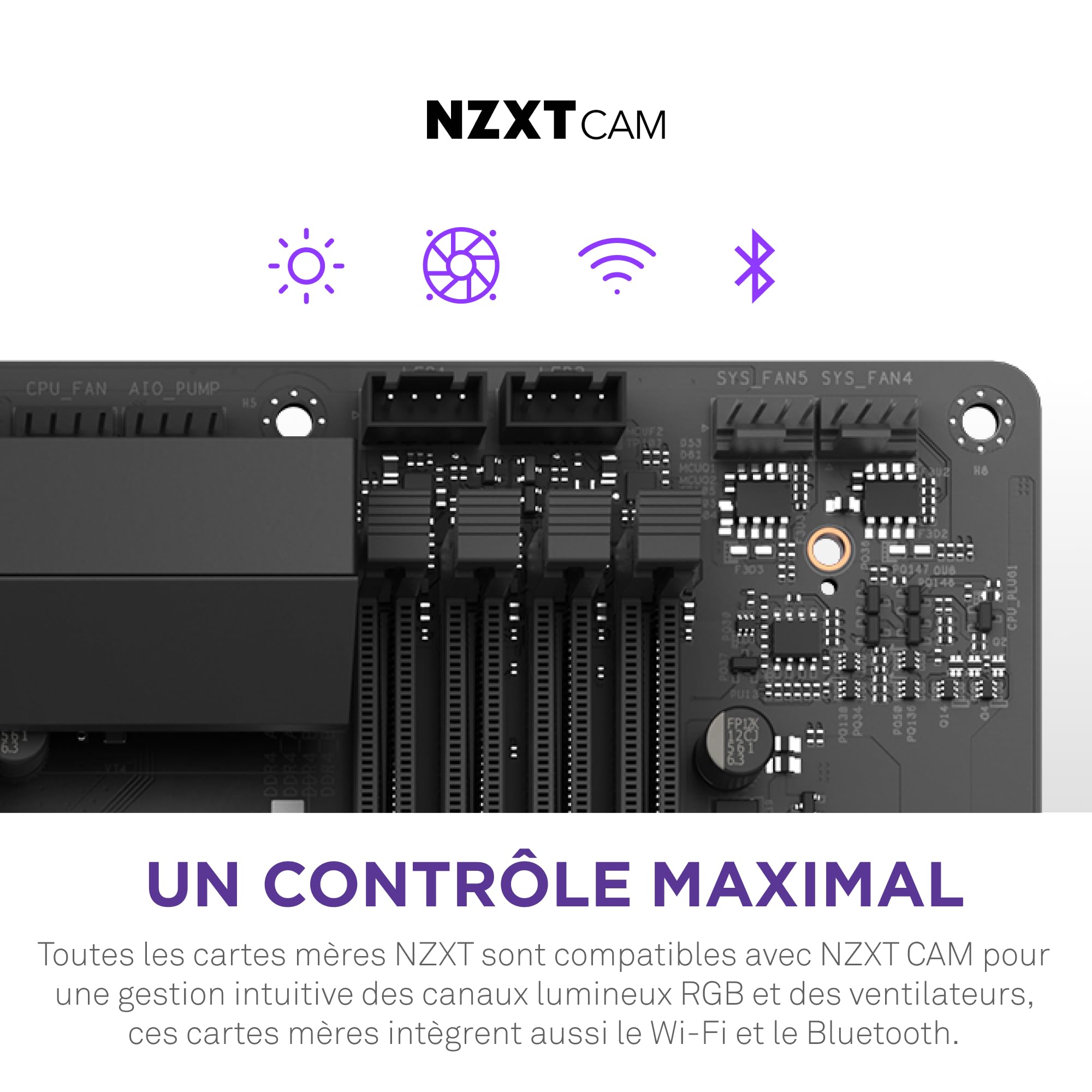 NZXT N7 B650E - Chipset AMD B650 - Supporte Les CPU AMD Ryzen 8000 & 7000 (Socket AM5) - Carte mère ATX Gaming - Bouclier E/S arrière intégré - DDR5 - Wi-FI 6E - Noir