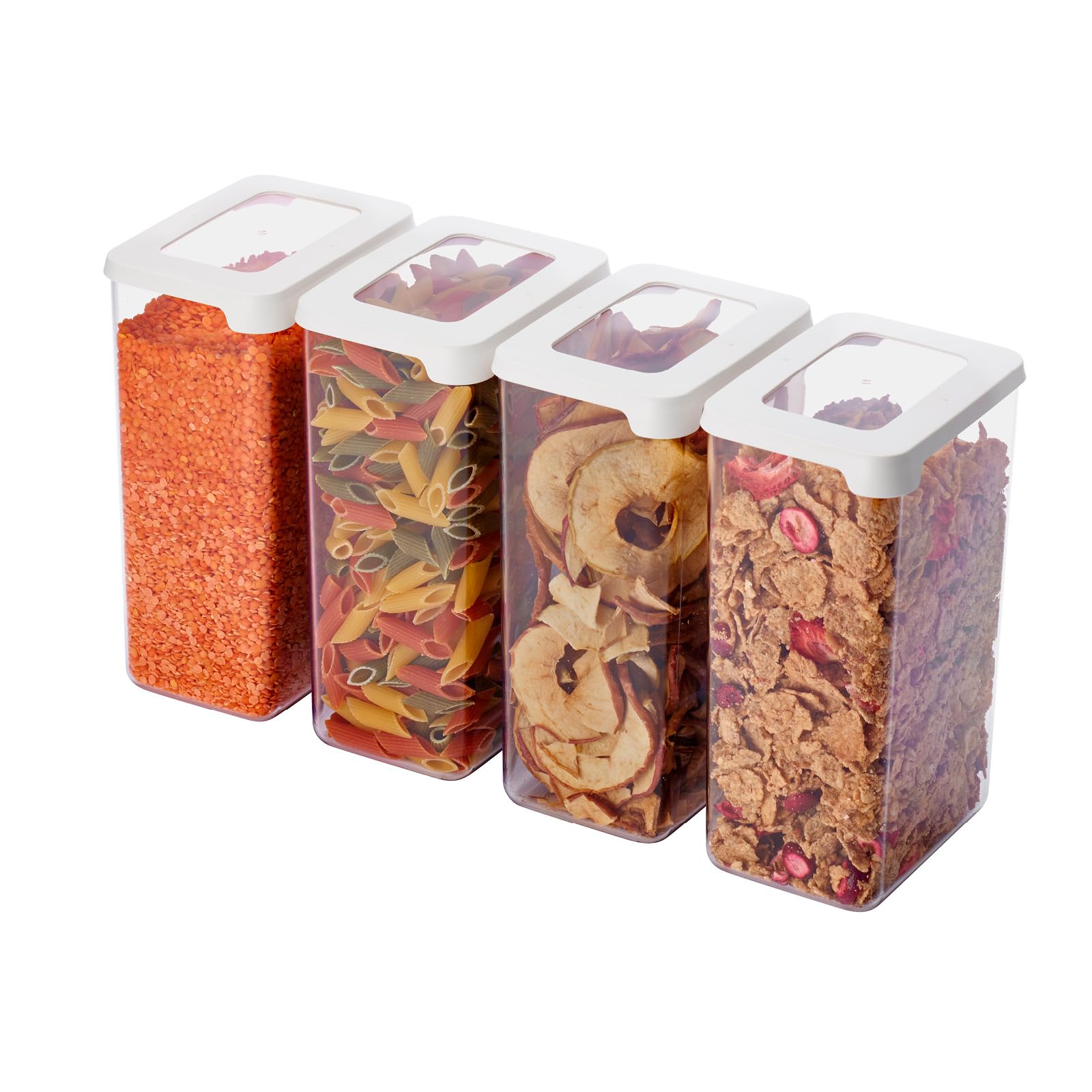 SmartStoreClear Airtight Dry Food Containers with Lids 1.6L Set of 4-20% Bio-based Plastic Storage Box with Lid, BPA Free, Dishwasher Safe - Stacking Kitchen Storage Containers - 12.5 x 9 x 20cm