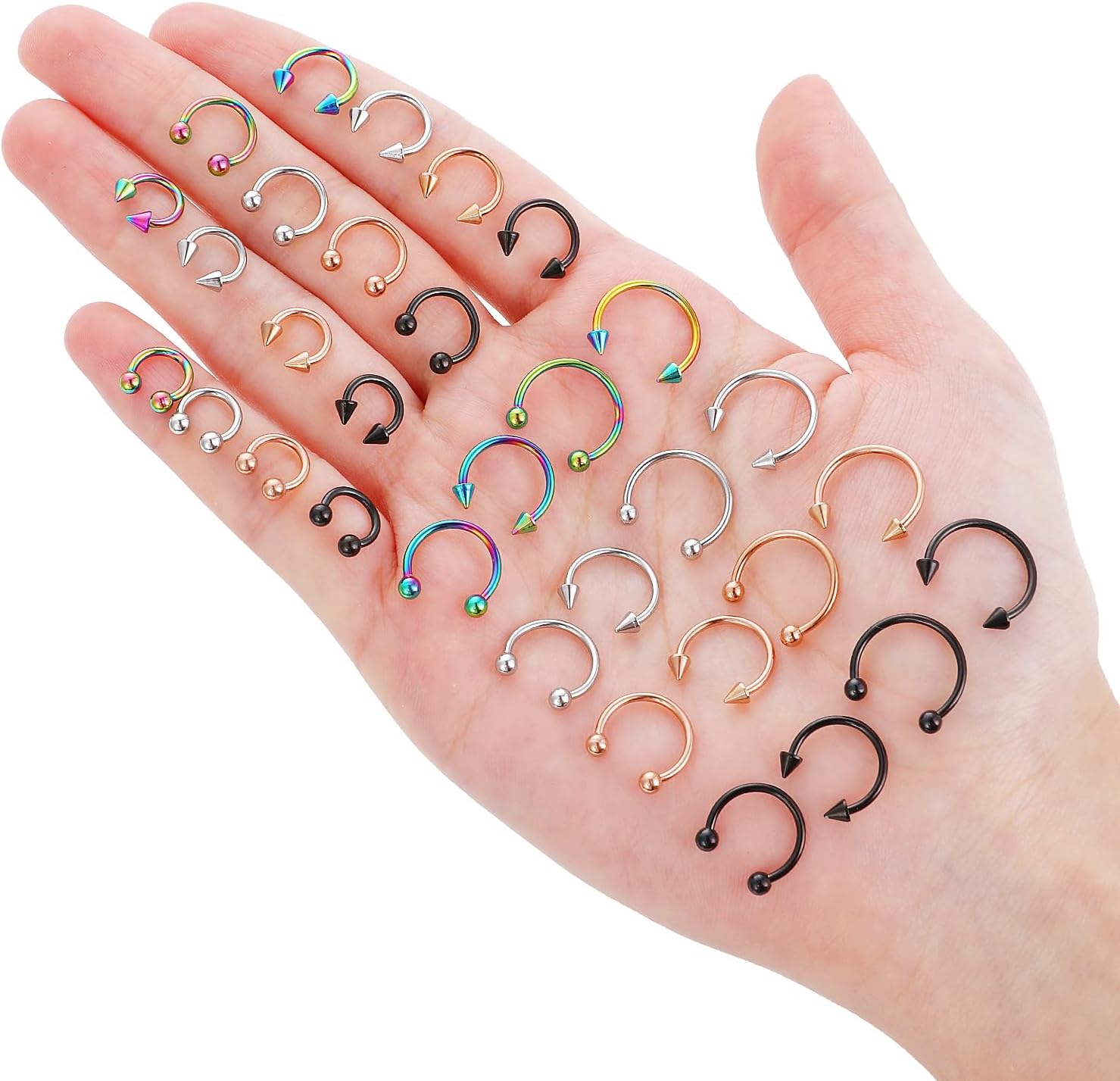 32 Pcs Septum Rings, 18G Horseshoe Piercing Ring for Women Men, Variety of Sizes Surgical Steel Horse Shoe Nose Rings, Nose Septum Horseshoe Hoop Earring Eyebrow Earring Hoop Lip - Image 4