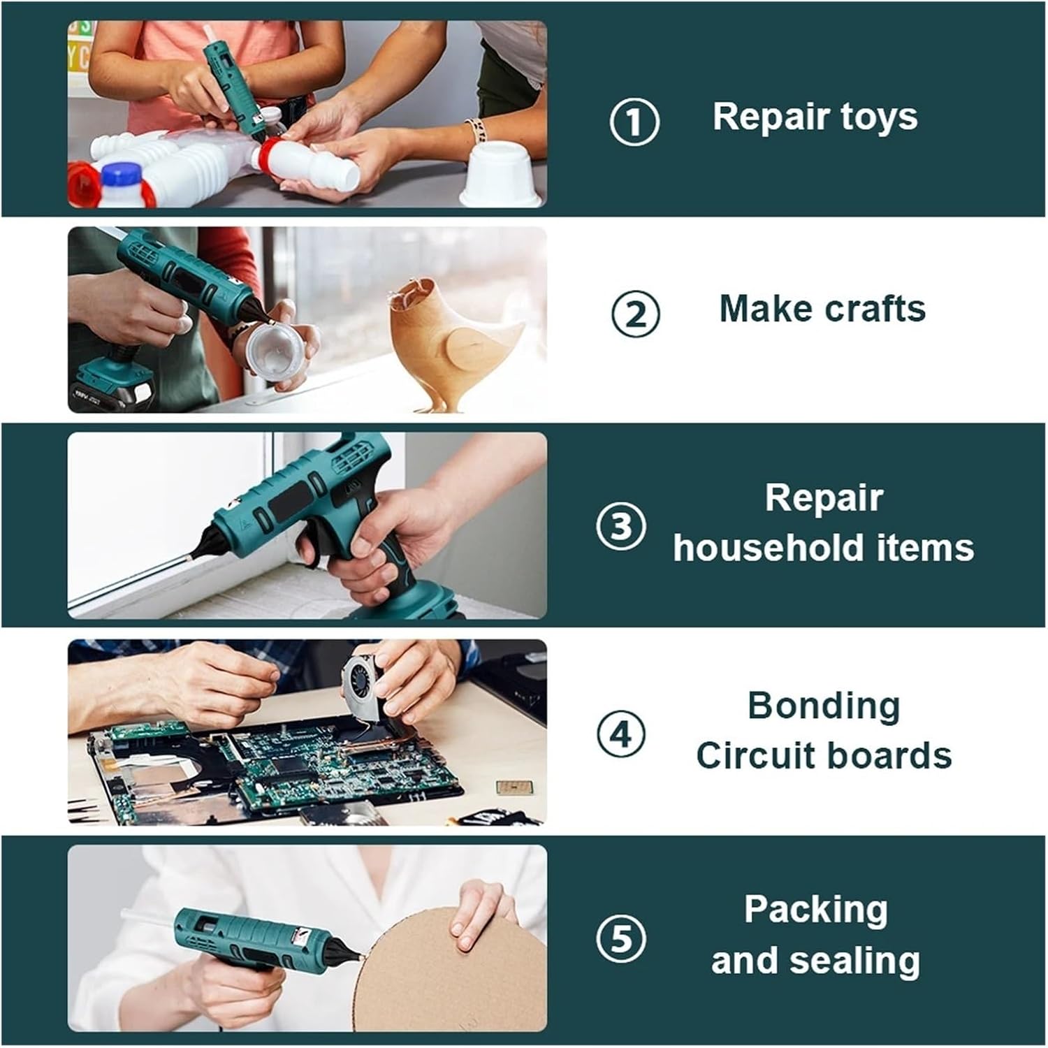 Hot Glue Gun 100W Electric Hot Melt Glue Gun for 18V Battery Cordless Hot Melt Glue Gun with 11mm Glue Sticks Home DIY Repair Tool for DIY Arts, Crafts and Quick Repairs(2 Battery)