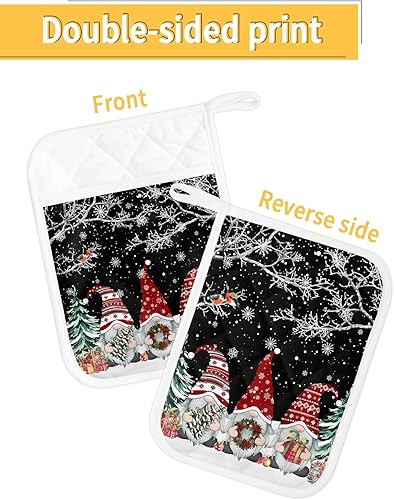 Miniatura 9 de Juego de 2 soportes para ollas de Navidad para cocina, antideslizantes y aislantes de calor, juego de agarraderas de tela de toalla con bolsillo,