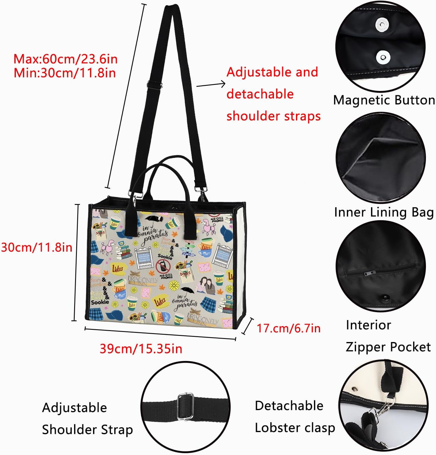 POFULL Luke's Diner Gift TV Show Inspired Tote Bag Stars Hollow Fans Shoulder Bag