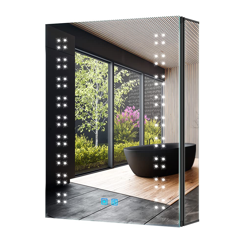 Buy Tokvon® Twinkle BLACK Bathroom Mirror Wall ed with dual plug shaver socket LED 3
