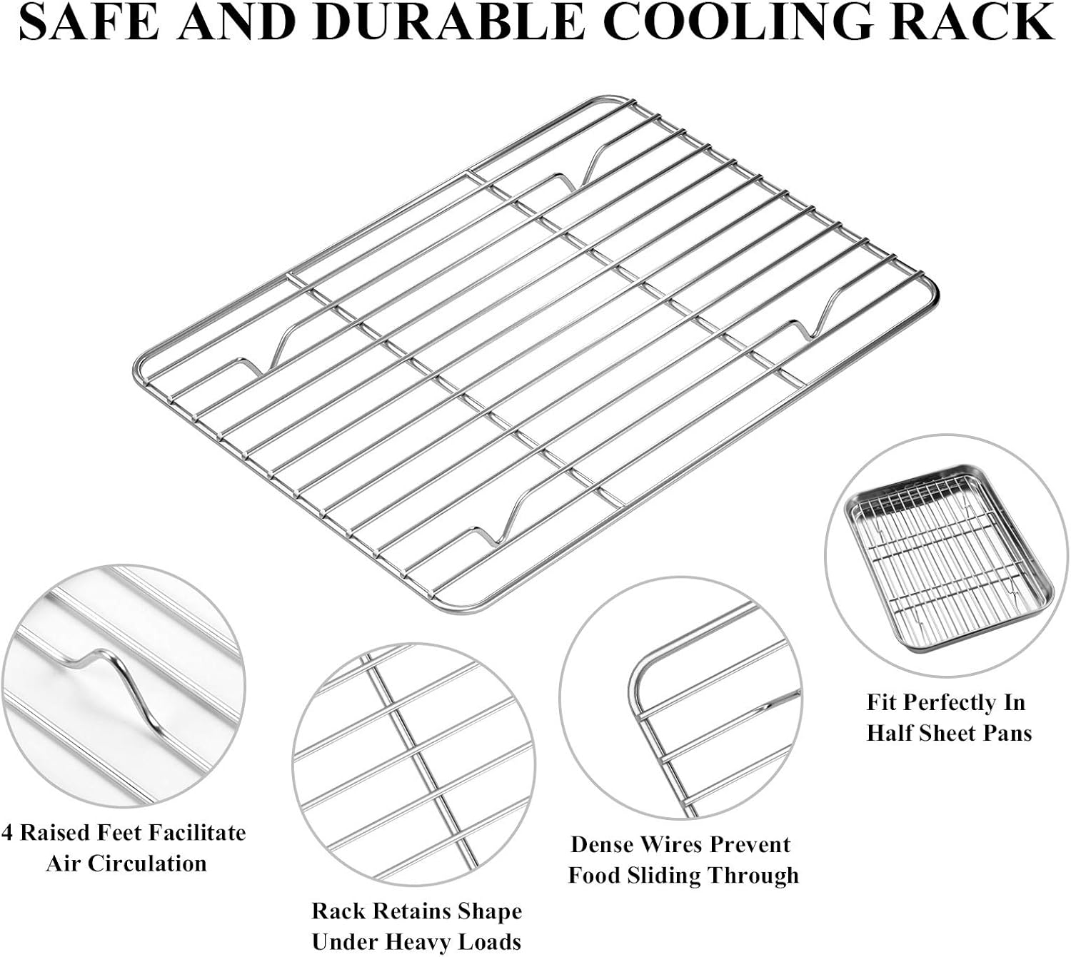 Deedro Baking Sheet with Rack Set [2 Sheets + 2 Racks], Stainless Steel Cookie Half Sheets Baking Pan Oven Tray with Cooling Rack, 9 x 7 x 1 Inch, Heavy Duty, Non-toxic, Easy Clean - Image 4
