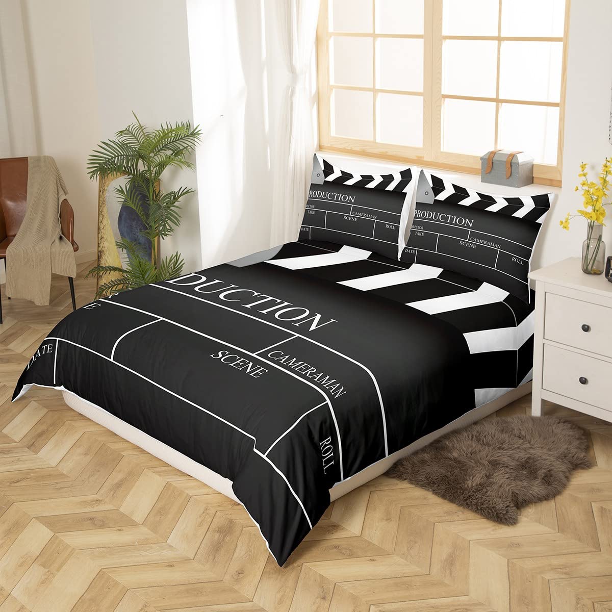 Vintage Cinema Ticket Bedding Set for Girls Boys Children Movie Theater Theme Comforter Cover Filmstrip Duvet Cover Bedspread Cover King Size Bedding Collection 3Pcs - Image 2