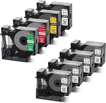 Compatible with Dymo 18445 18444 18432 1805414 1805416 Vinyl Tape 3/4 1/2 Inch, 8-Pack
