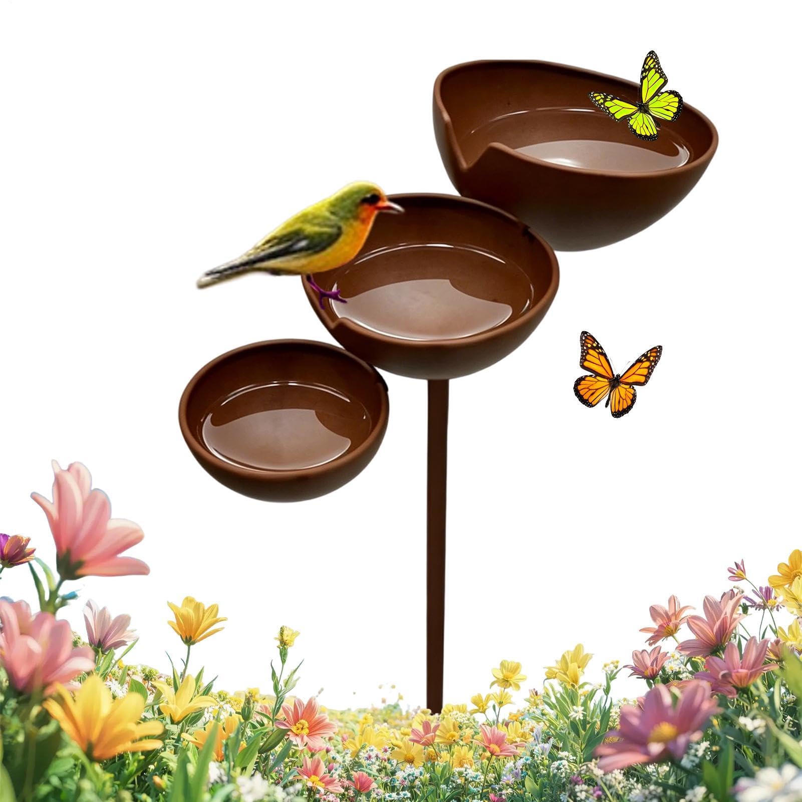 Bain d'oiseaux à 3 étages pour extérieur et récupérateur de pluie de cour