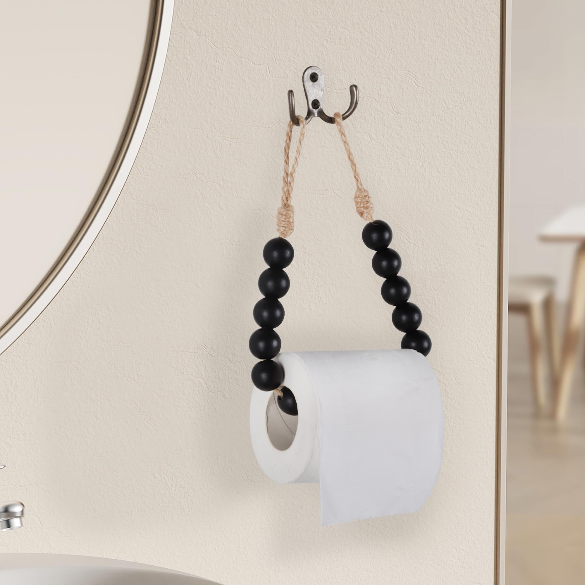 Toilet Paper Holder Wood Bead Toilet Paper Roll Holder, Black — Amazon image 3