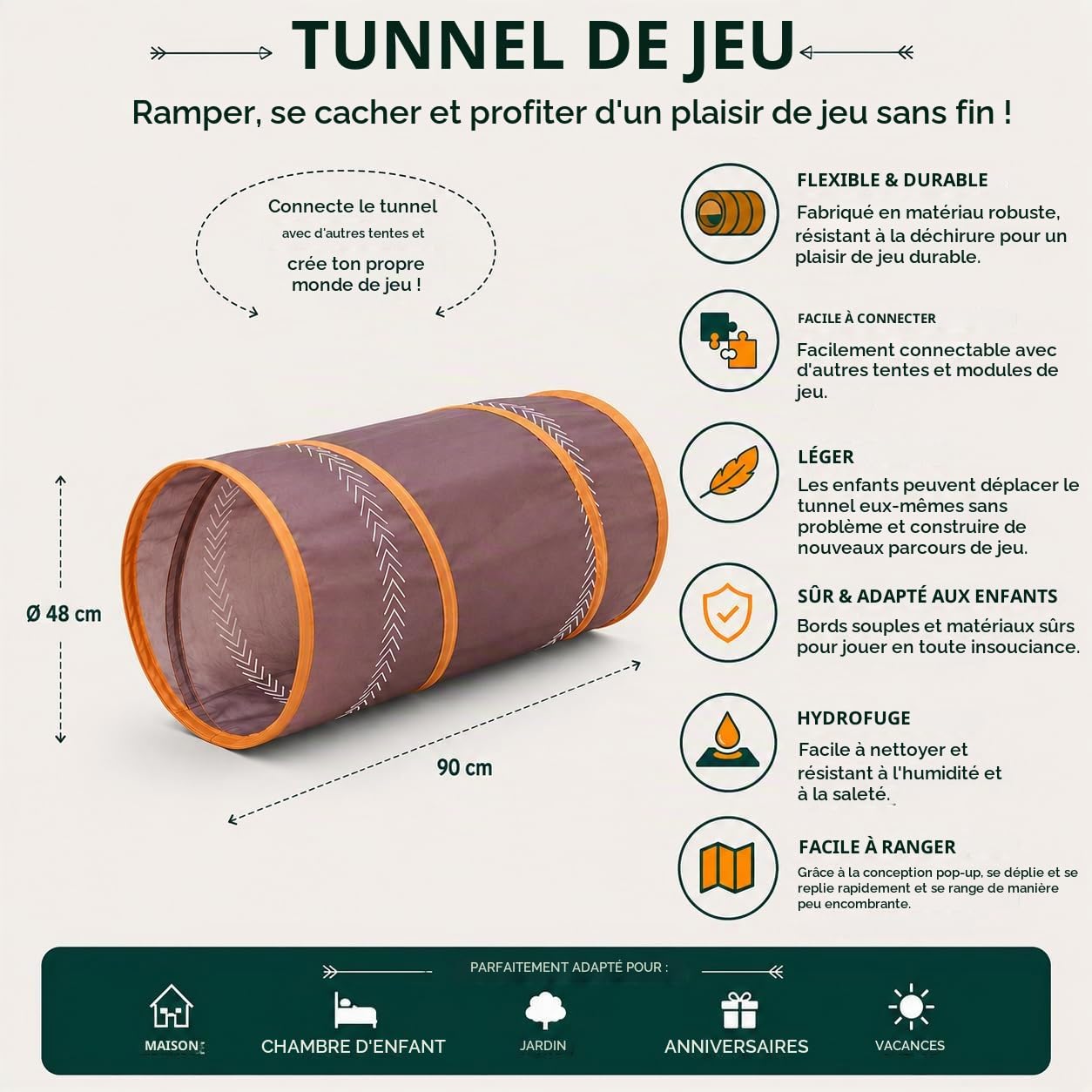 COIL Tente De Jeu Enfant, Tente Enfant Extérieur - Tente De Jeu avec Tunnel, Tente Chambre Enfant - Tente Enfant pour Intérieur, Tente De Jeu Enfant Extérieur, Maison Partagée, Maison De Jeu