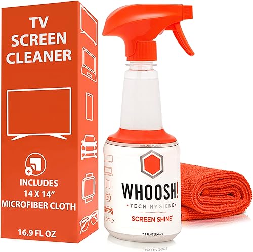 WHOOSH! Pro - Limpiador de pantalla de TV recargable de 16.9 onzas líquidas y paño de microfibra, limpiador sin rayas para pantallas planas, OLED,