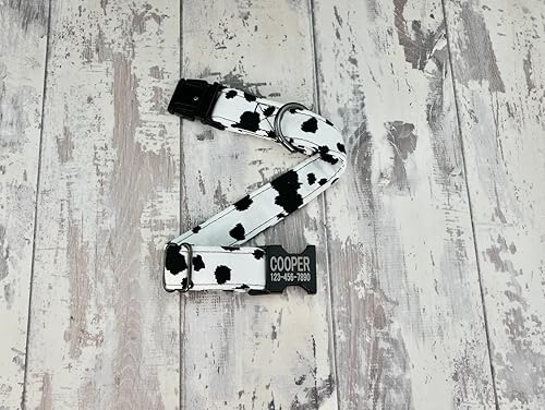 Miniatura 3 de Collar de perro estilo vaca con hebilla de metal, hecho a mano, collar personalizado grabado personalizado, 1 pulgada de ancho, collares de diseño