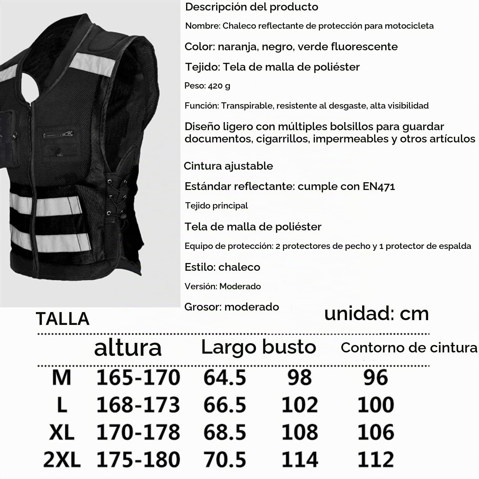 Chaleco de motorista chaleco de motorista con equipo de protección viene con 3 dispositivos de protección extraíbles, chaleco de moto suave y fácil de limpiar, apto para moto y todoterreno