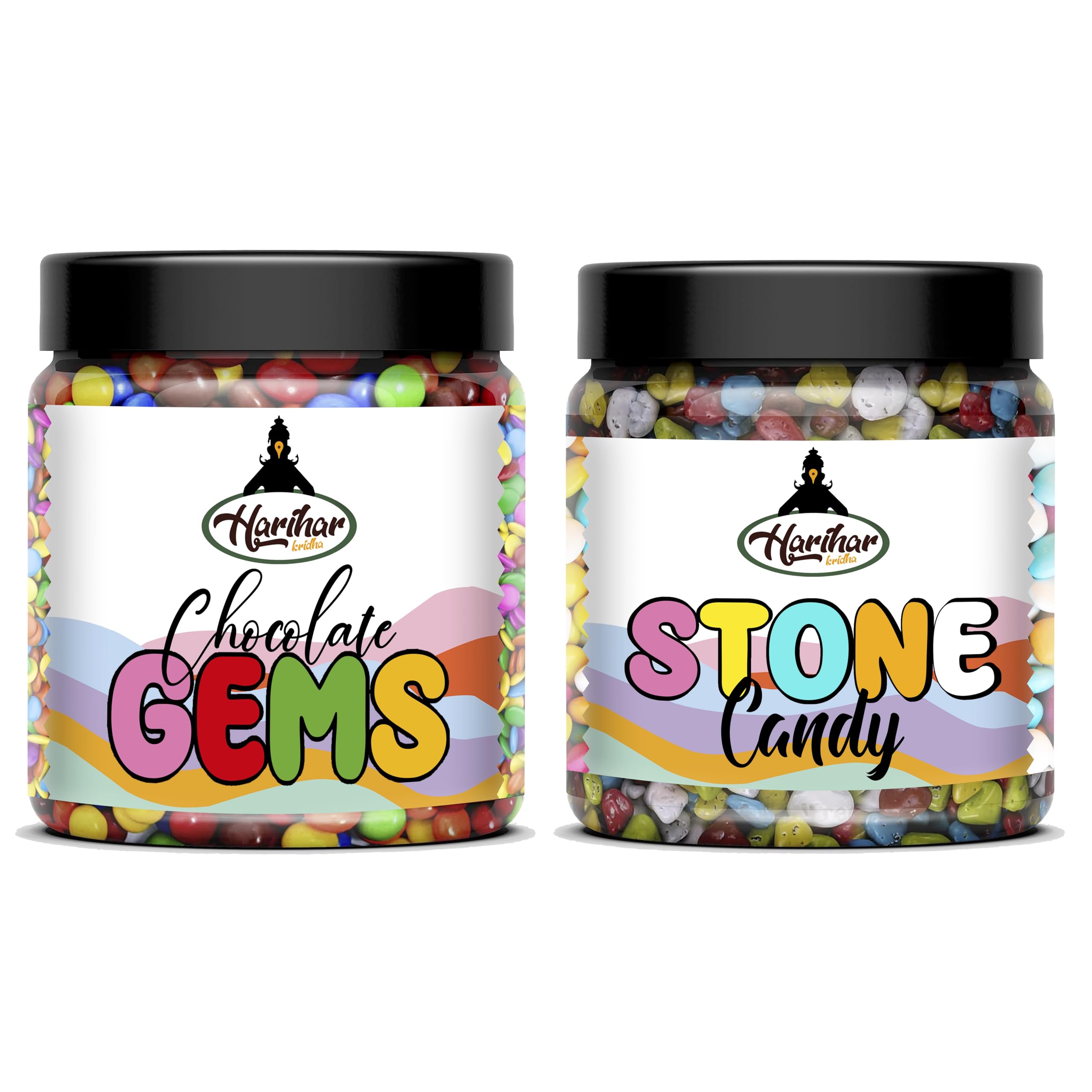Chocolate Gems & Stone Candy Combo | Gems Chocolate Munchies | Stone Candy/Rock Candy | 400 grams Each (Pack of 2) | Gluten-Free and Vegetarian