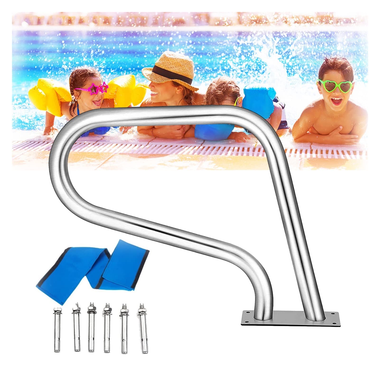 MSHGSKU Pool Handrails - Elbow Swimming Pool Stair Rail, Rustproof 304 Stainless Steel, Easy Mount Hand Grab Rail, Safe Support for Pool Access
