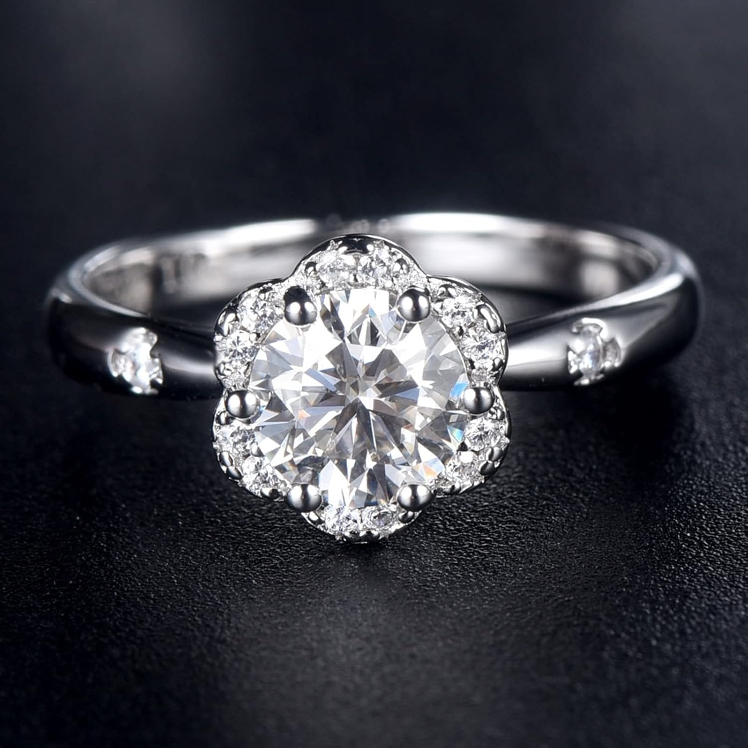 Rings Jewelry, Wedding Ring Cubic Zirconia Sterling Silver Flower Design Valentines Day Ring for Women