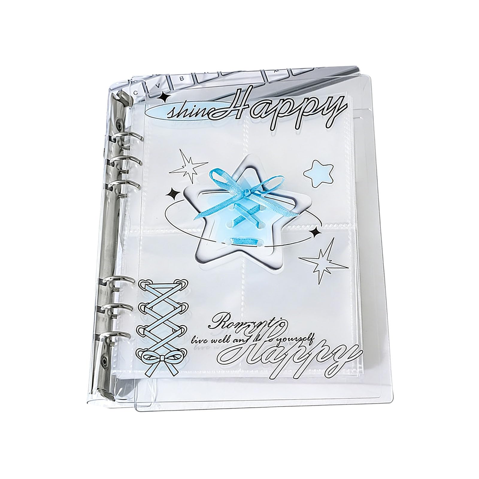 TFAOYS 6Rings Refillable Photo Album Acrylic Binder Cover with Ribbon Bowknot Accent Photocard Holders with 20 Clear Page Memory Album