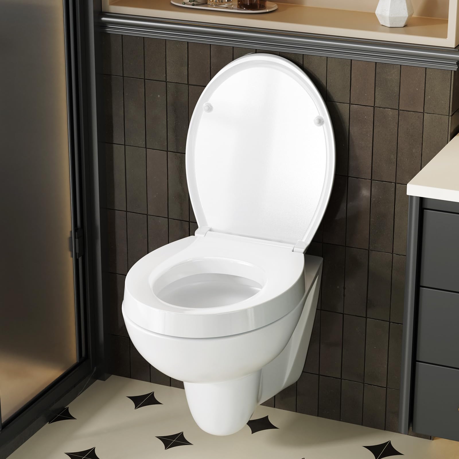 CECIPA Deska sedesowa podwyższona 5 cm – deska sedesowa z duroplastu wolnoopadająca, obciążenie do 250 kg, ergonomiczna i łatwa do czyszczenia