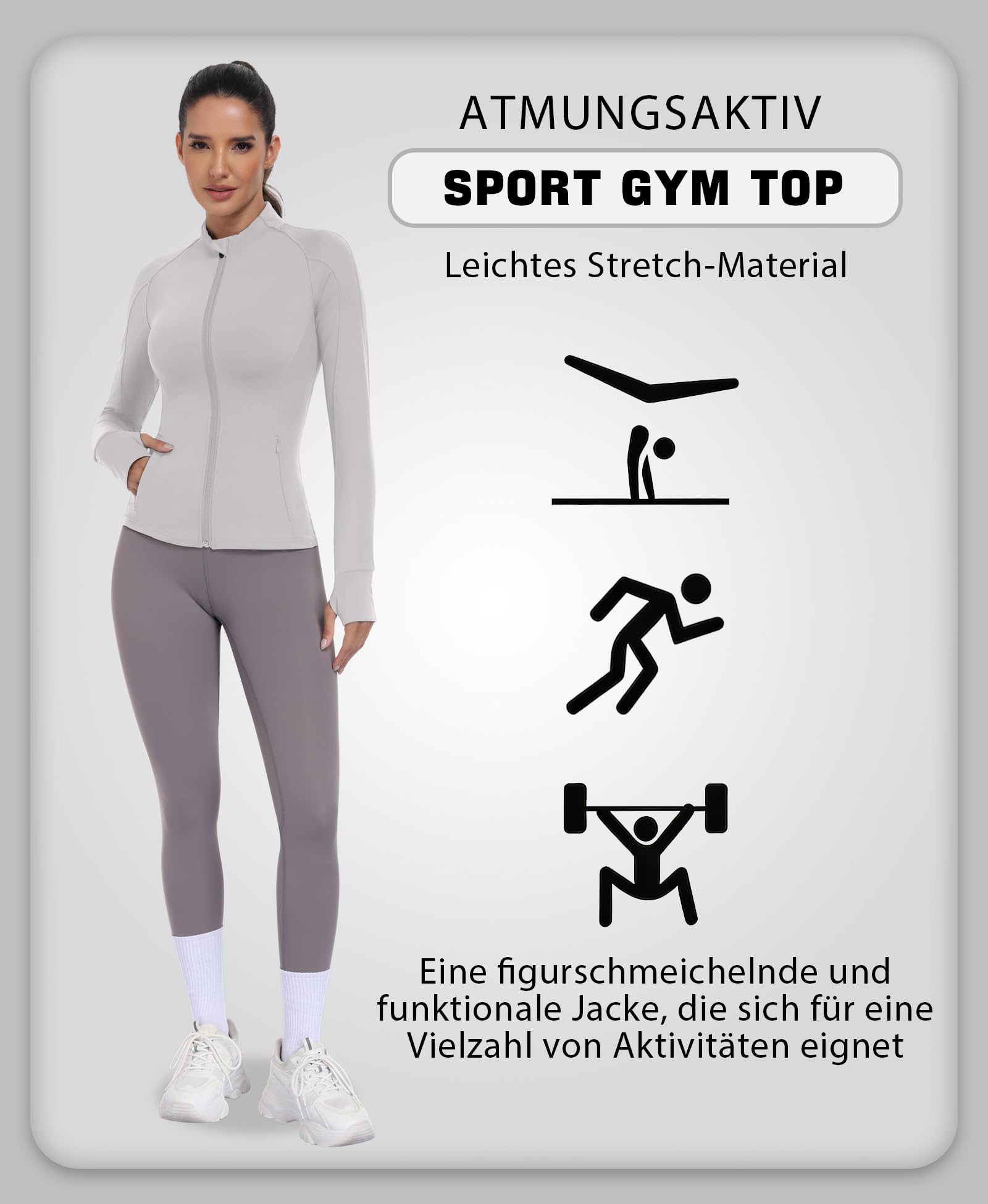 JoyGirl Veste de sport pour femme - Fermeture éclair - Poches - Gym - Haut de yoga - Fitness - Veste de survêtement légère avec trou pour les pouces