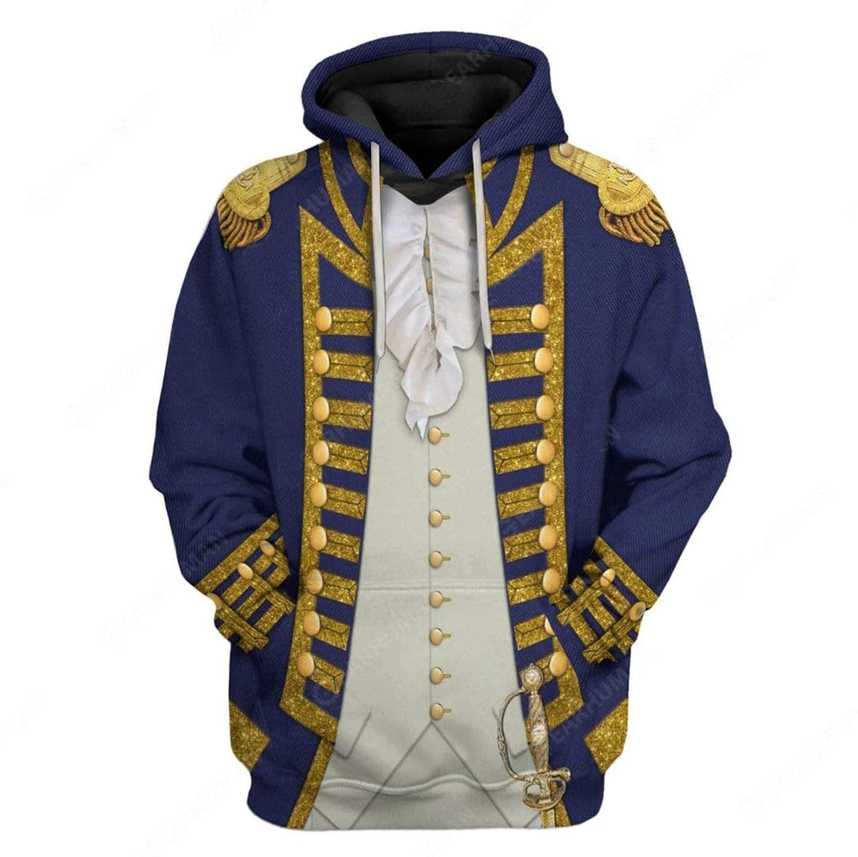 Historical Hoodie Revolutionary War Uniform Costume 3D Printed Army Jacket Halloween Costume, Uniforms of the Navy, XXL