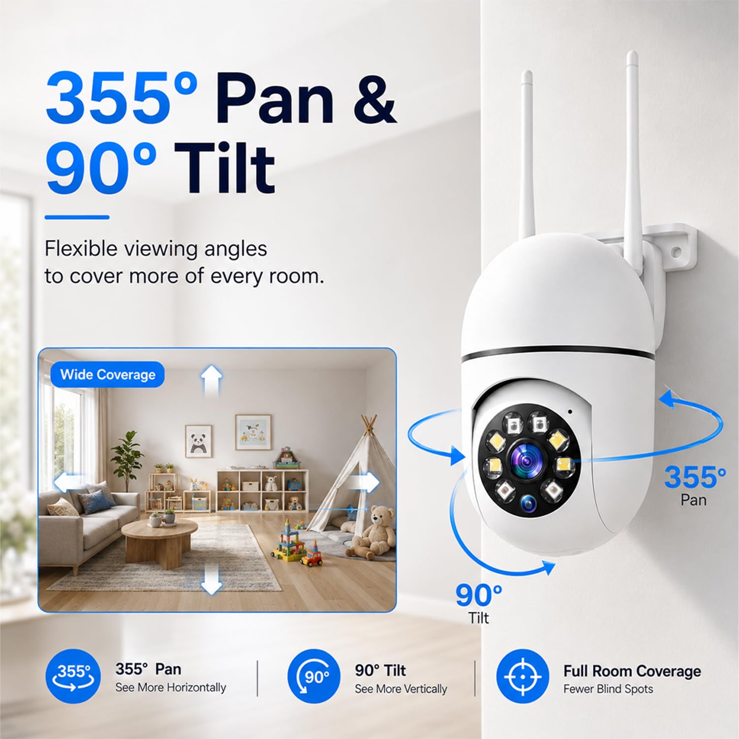 Hawkray Überwachungskamera für den Innenbereich, WLAN, 2,4 & 5 GHz Dualband, 360° Schwenkneigung, Farb-Nachtsicht, Zwei-Wege-Audio, 2 Stück