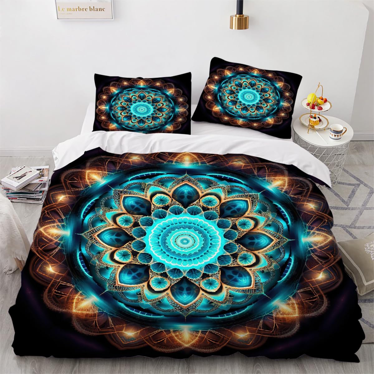 3D Mandala Bettwäsche Set 135x200 cm 4teilig Microfaser Warme Sommer Weich Bettwäsche Boho Aesthetic Bettbezug Kinderbettwäsche mit 2 Kissenbezug 80x80 cm（Stil 208-9）