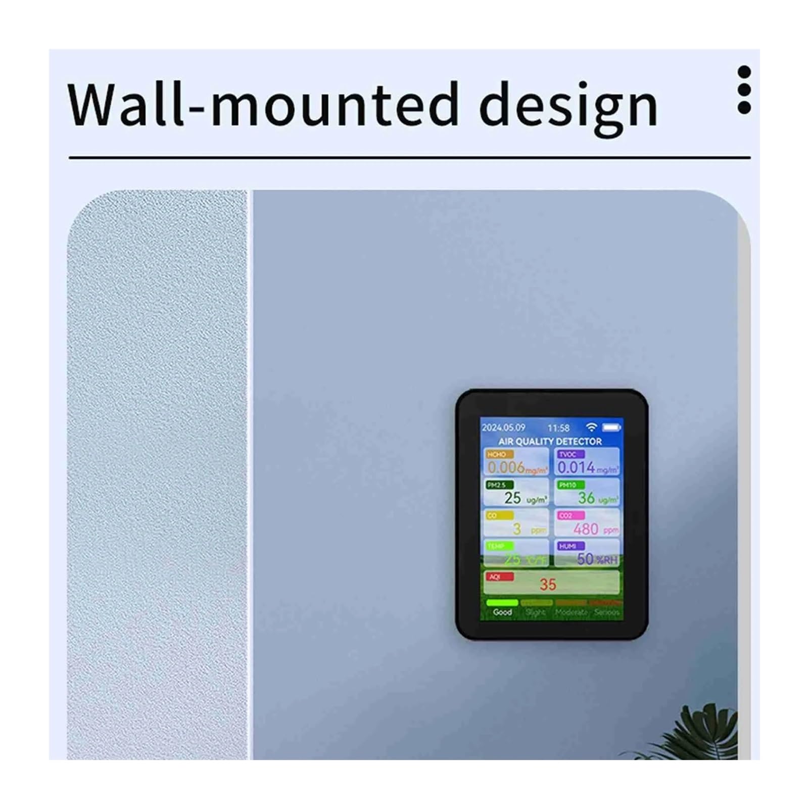 Monitor de calidad del aire, Medidor Multifuncional De Calidad Del Aire WiFi For El Hogar HCHO TVOC Monóxido Carbono CO2 PM2.5 PM10 Probador Portátil Temperatura Húmeda(WHITE)