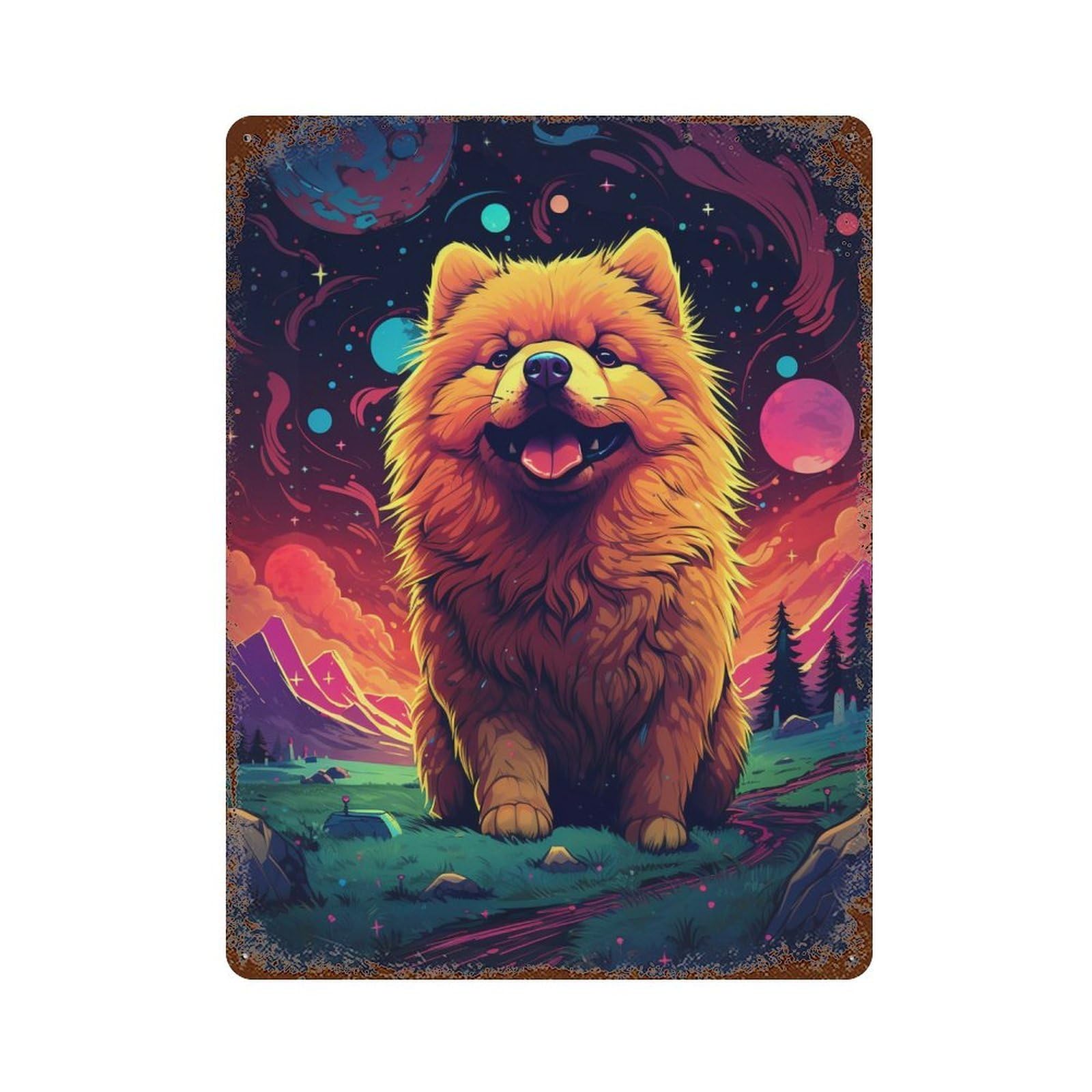 Cosmic Pomeranian Adventure-2 Retro Metal Sign 15.7"x11.8", Vintage Wall Decor for Bistro, Counter And Cafe Decor