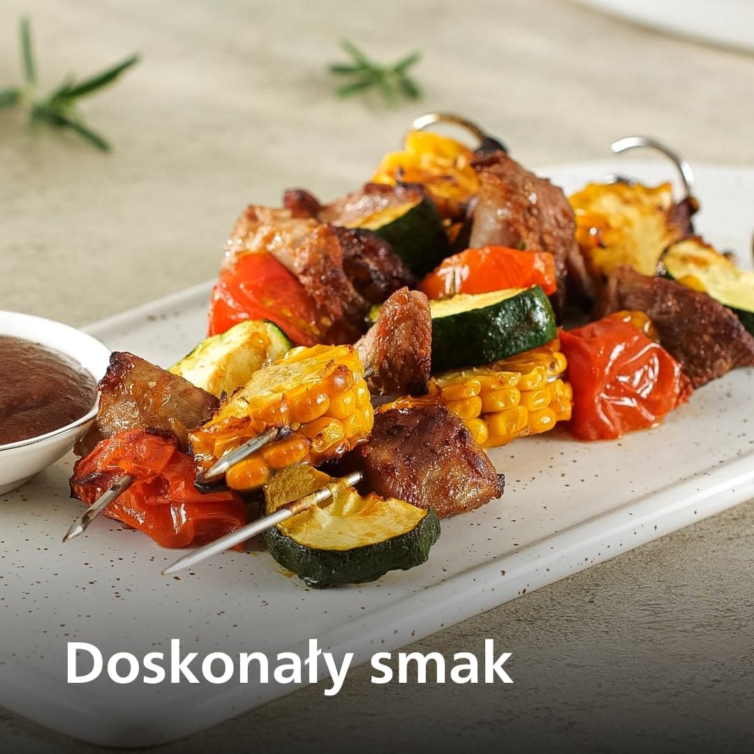 Philips Airfryer Zestaw grillowy L – Płyta nieprzywierająca, 4 Szpikulce, Idealny do ryb, mięsa i warzyw, Łatwe czyszczenie (HD9941/00)