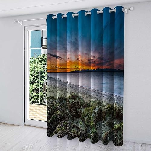 Miniatura 2 de Landscapes Sunset Night Scenery - Cortinas opacas, paneles de cortina transparentes, cortinas opacas, 1 panel, 63 pulgadas de ancho x 87 pulgadas de